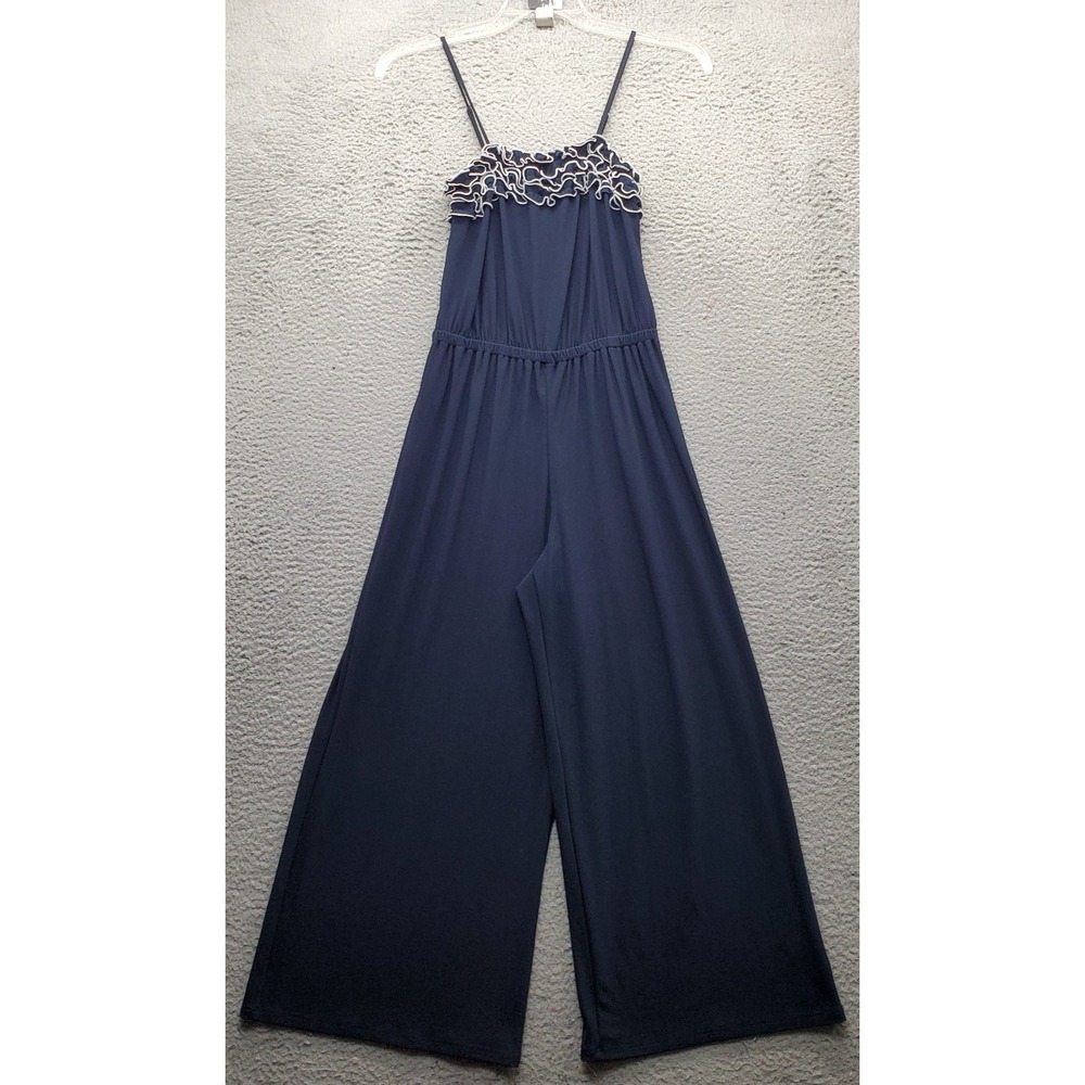 CeCe Jumpsuit Womens XS Multi Ruffle Trim Sleeveless Wide Leg Adjustable Straps